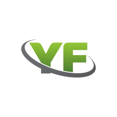 Initial letters YF, swoosh orbit ring logo, green gray silver, vector template elements for business, company, creative industry