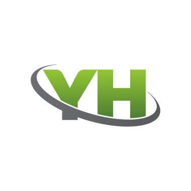 Initial letters YH, swoosh orbit ring logo, green gray silver, vector template elements for business, company, creative industry