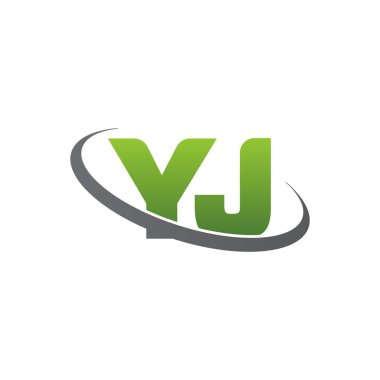 Initial letters YJ, swoosh orbit ring logo, green gray silver, vector template elements for business, company, creative industry