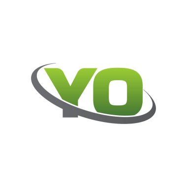 Initial letters YO, swoosh orbit ring logo, green gray silver, vector template elements for business, company, creative industry