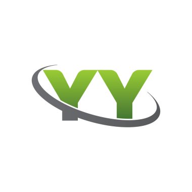 Initial letters YY, swoosh orbit ring logo, green gray silver, vector template elements for business, company, creative industry