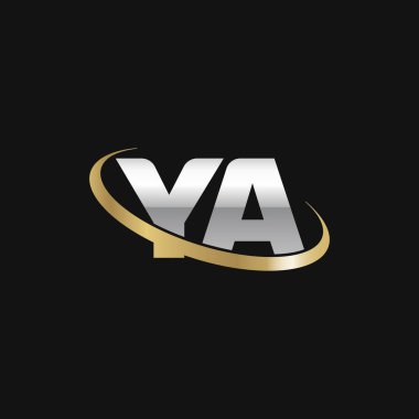 Initial letters YA, swoosh orbit ring logo, silver gold on black background, vector template elements for business, company, creative industry