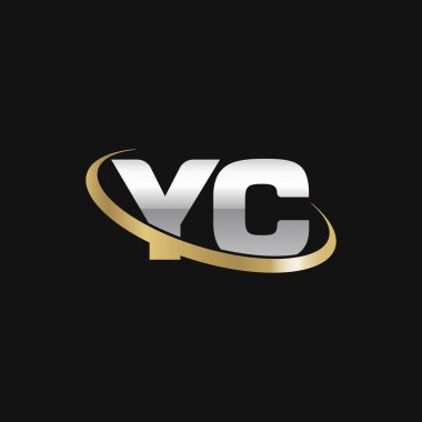 Initial letters YC, swoosh orbit ring logo, silver gold on black background, vector template elements for business, company, creative industry