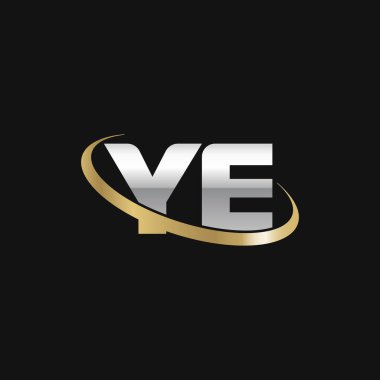 Initial letters YE, swoosh orbit ring logo, silver gold on black background, vector template elements for business, company, creative industry