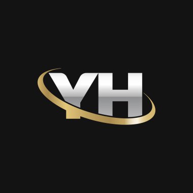 Initial letters YH, swoosh orbit ring logo, silver gold on black background, vector template elements for business, company, creative industry