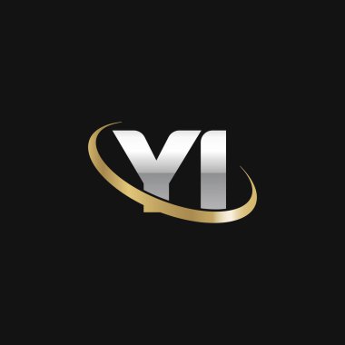 Initial letters YI, swoosh orbit ring logo, silver gold on black background, vector template elements for business, company, creative industry