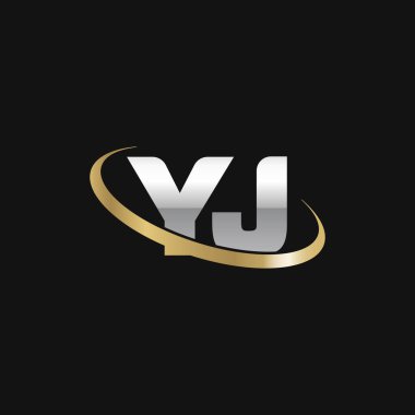 Initial letters YJ, swoosh orbit ring logo, silver gold on black background, vector template elements for business, company, creative industry