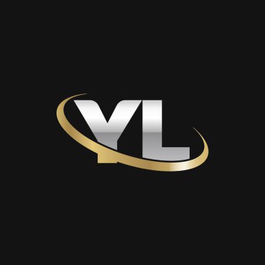 Initial letters YL, swoosh orbit ring logo, silver gold on black background, vector template elements for business, company, creative industry