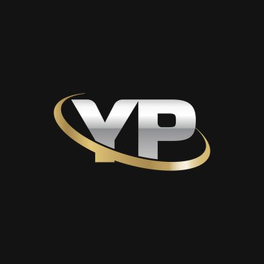 Initial letters YP, swoosh orbit ring logo, silver gold on black background, vector template elements for business, company, creative industry