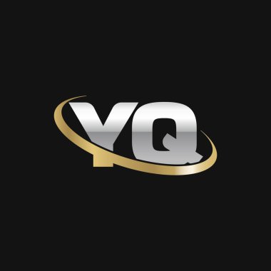 Initial letters YQ, swoosh orbit ring logo, silver gold on black background, vector template elements for business, company, creative industry