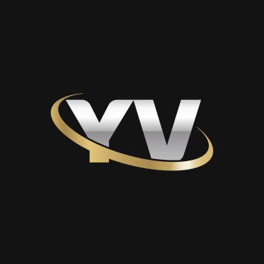 Initial letters YV, swoosh orbit ring logo, silver gold on black background, vector template elements for business, company, creative industry