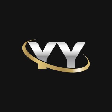 Initial letters YY, swoosh orbit ring logo, silver gold on black background, vector template elements for business, company, creative industry