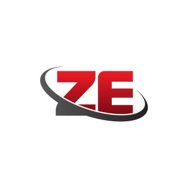 Initial letters ZE, swoosh orbit ring logo, red gray black, vector template elements for business, company, creative industry