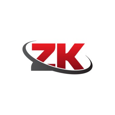 Initial letters ZK, swoosh orbit ring logo, red gray black, vector template elements for business, company, creative industry