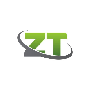 Initial letters ZT, swoosh orbit ring logo, green gray silver, vector template elements for business, company, creative industry