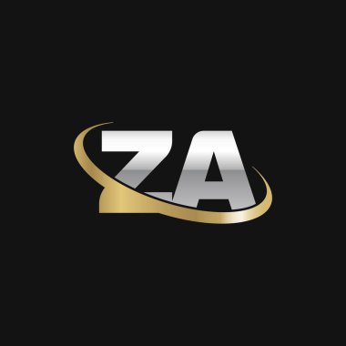 Initial letters ZA, swoosh orbit ring logo, silver gold on black background, vector template elements for business, company, creative industry