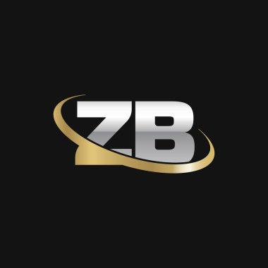 Initial letters ZB, swoosh orbit ring logo, silver gold on black background, vector template elements for business, company, creative industry