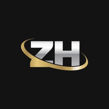Initial letters ZH, swoosh orbit ring logo, silver gold on black background, vector template elements for business, company, creative industry