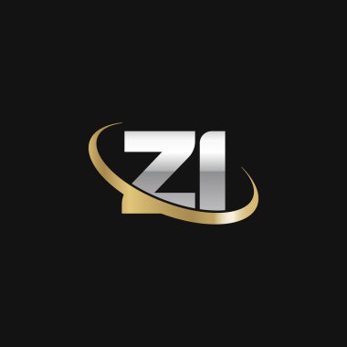 Initial letters ZI, swoosh orbit ring logo, silver gold on black background, vector template elements for business, company, creative industry