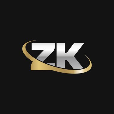 Initial letters ZK, swoosh orbit ring logo, silver gold on black background, vector template elements for business, company, creative industry