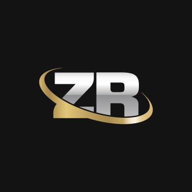 Initial letters ZR, swoosh orbit ring logo, silver gold on black background, vector template elements for business, company, creative industry