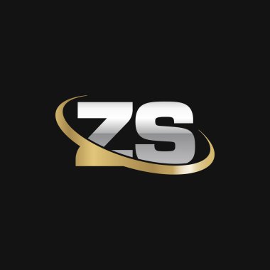 Initial letters ZS, swoosh orbit ring logo, silver gold on black background, vector template elements for business, company, creative industry