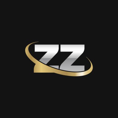 Initial letters ZZ, swoosh orbit ring logo, silver gold on black background, vector template elements for business, company, creative industry