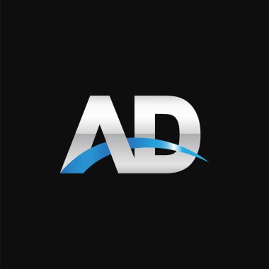 Initial letters logo AD, overlapping linked swoosh capital logo concept, metallic silver blue black background, vector icon logo template elements for business, company, creative industry