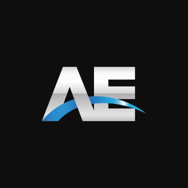 Initial letters logo AE, overlapping linked swoosh capital logo concept, metallic silver blue black background, vector icon logo template elements for business, company, creative industry