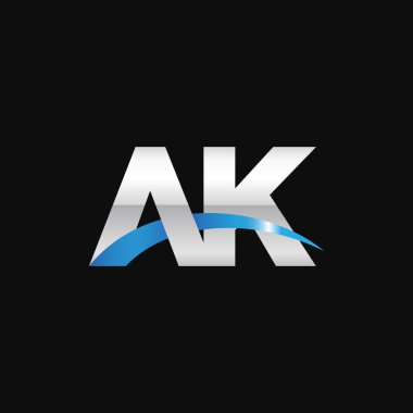 Initial letters logo AK, overlapping linked swoosh capital logo concept, metallic silver blue black background, vector icon logo template elements for business, company, creative industry