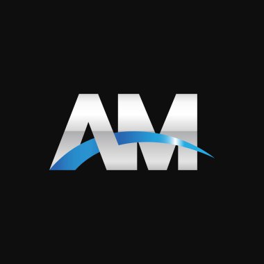 Initial letters logo AM, overlapping linked swoosh capital logo concept, metallic silver blue black background, vector icon logo template elements for business, company, creative industry