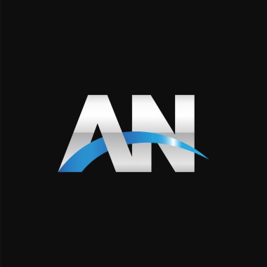 Initial letters logo AN, overlapping linked swoosh capital logo concept, metallic silver blue black background, vector icon logo template elements for business, company, creative industry