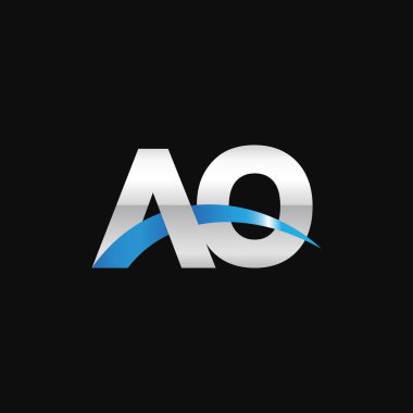 Initial letters logo AO, overlapping linked swoosh capital logo concept, metallic silver blue black background, vector icon logo template elements for business, company, creative industry