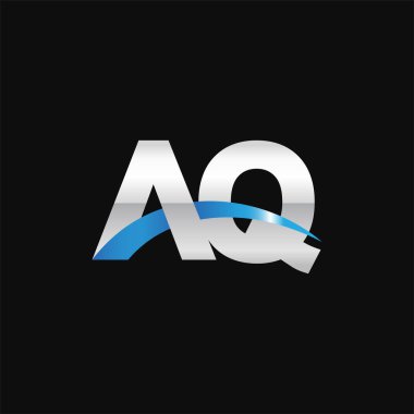 Initial letters logo AQ, overlapping linked swoosh capital logo concept, metallic silver blue black background, vector icon logo template elements for business, company, creative industry
