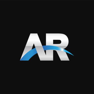Initial letters logo AR, overlapping linked swoosh capital logo concept, metallic silver blue black background, vector icon logo template elements for business, company, creative industry