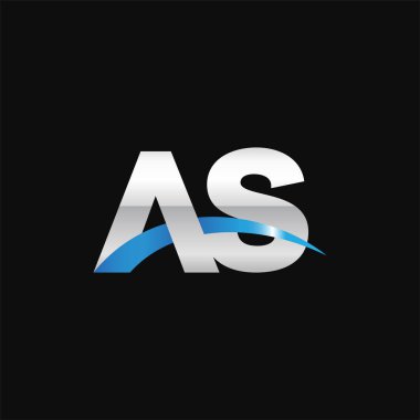 Initial letters logo AS, overlapping linked swoosh capital logo concept, metallic silver blue black background, vector icon logo template elements for business, company, creative industry