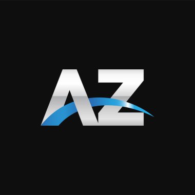 Initial letters logo AZ, overlapping linked swoosh capital logo concept, metallic silver blue black background, vector icon logo template elements for business, company, creative industry