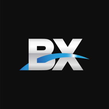 Initial letters logo BX, overlapping linked swoosh capital logo concept, metallic silver blue black background, vector icon logo template elements for business, company, creative industry