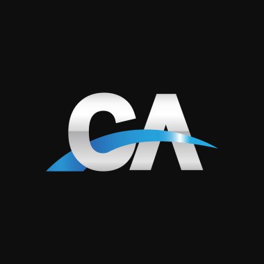 Initial letters logo CA, overlapping linked swoosh capital logo concept, metallic silver blue black background, vector icon logo template elements for business, company, creative industry