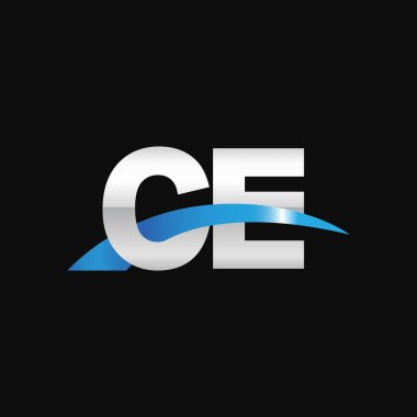 Initial letters logo CE, overlapping linked swoosh capital logo concept, metallic silver blue black background, vector icon logo template elements for business, company, creative industry