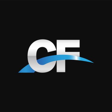 Initial letters logo CF, overlapping linked swoosh capital logo concept, metallic silver blue black background, vector icon logo template elements for business, company, creative industry