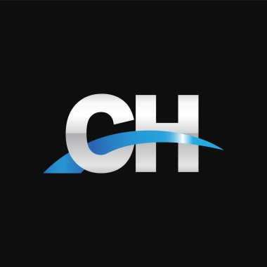 Initial letters logo CH, overlapping linked swoosh capital logo concept, metallic silver blue black background, vector icon logo template elements for business, company, creative industry