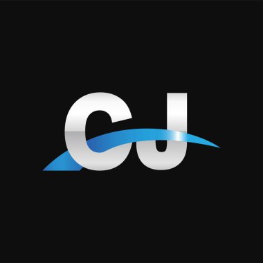 Initial letters logo CJ, overlapping linked swoosh capital logo concept, metallic silver blue black background, vector icon logo template elements for business, company, creative industry