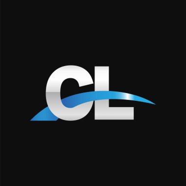 Initial letters logo CL, overlapping linked swoosh capital logo concept, metallic silver blue black background, vector icon logo template elements for business, company, creative industry
