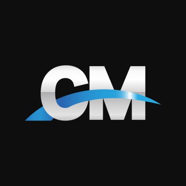 Initial letters logo CM, overlapping linked swoosh capital logo concept, metallic silver blue black background, vector icon logo template elements for business, company, creative industry