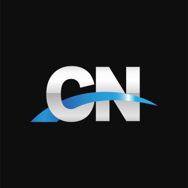 Initial letters logo CN, overlapping linked swoosh capital logo concept, metallic silver blue black background, vector icon logo template elements for business, company, creative industry