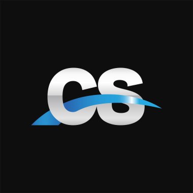 Initial letters logo CS, overlapping linked swoosh capital logo concept, metallic silver blue black background, vector icon logo template elements for business, company, creative industry