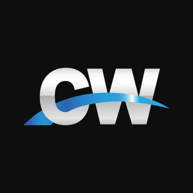 Initial letters logo CW, overlapping linked swoosh capital logo concept, metallic silver blue black background, vector icon logo template elements for business, company, creative industry