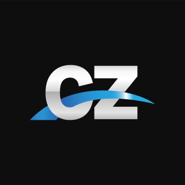 Initial letters logo CZ, overlapping linked swoosh capital logo concept, metallic silver blue black background, vector icon logo template elements for business, company, creative industry