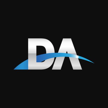 Initial letters logo DA, overlapping linked swoosh capital logo concept, metallic silver blue black background, vector icon logo template elements for business, company, creative industry
